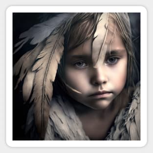 A Young Child Wearing A Headdress of Feathers Sticker